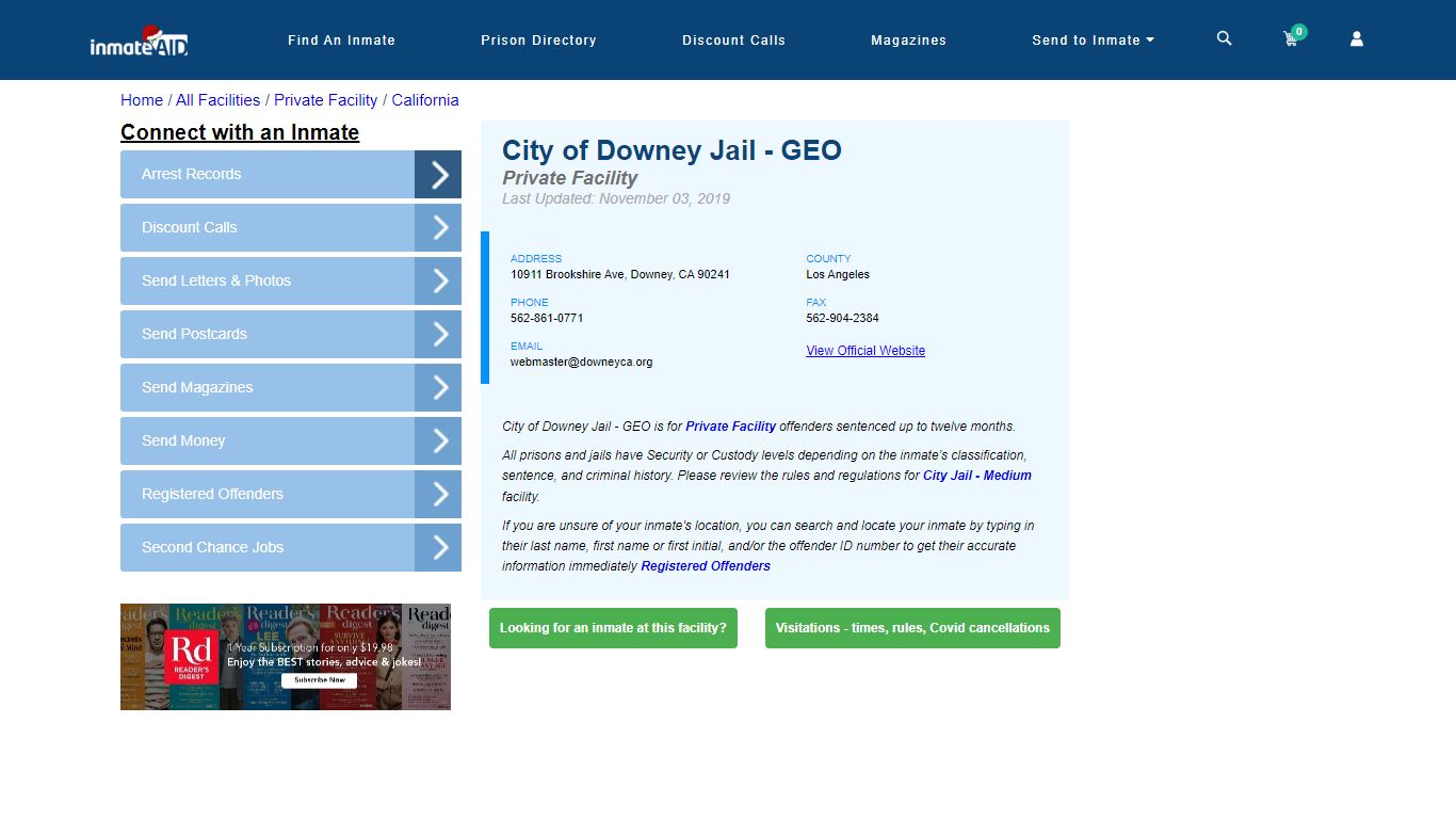 City of Downey Jail - GEO - Inmate Search - Downey, CA