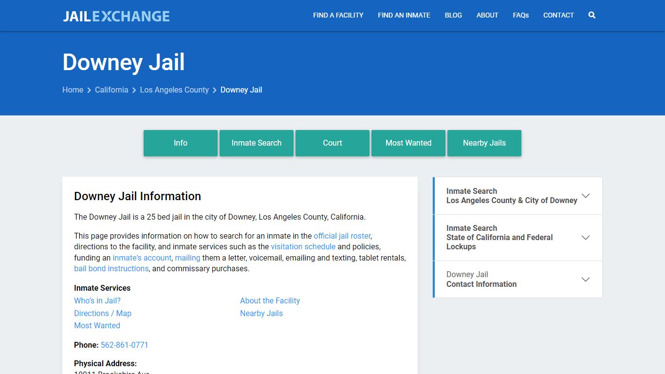 Downey Jail, CA Inmate Search, Information - Jail Exchange